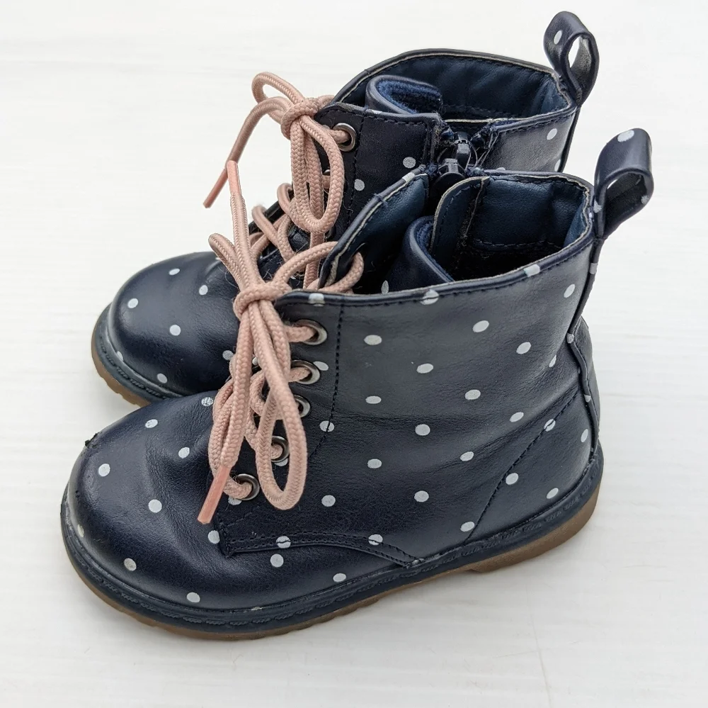 OLD NAVY toddler navy polkadot lace-up combat boots
